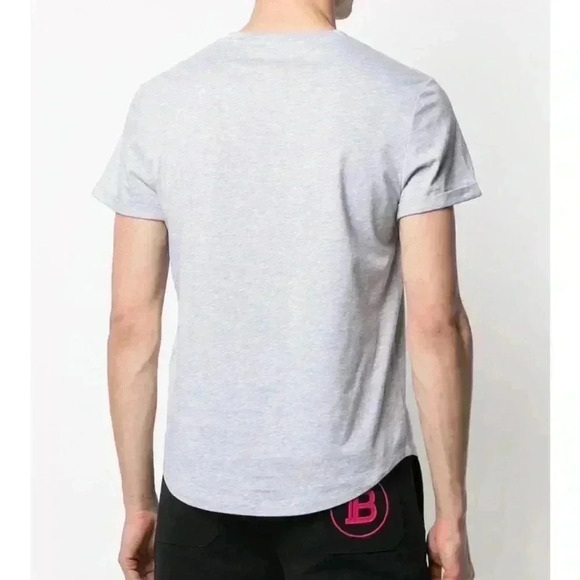 NWT Balmain Men’s Coin Flock Raised Logo Short Sleeve Tee Gray White XS - Picture 4 of 7